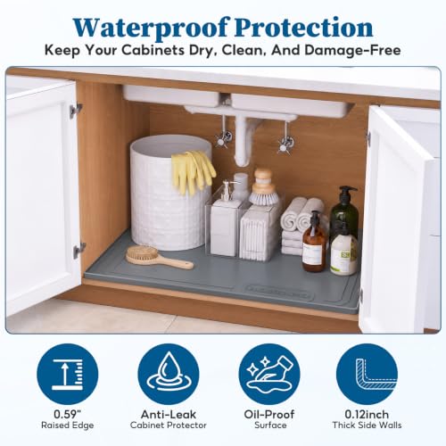 Waterproof Under Sink Mat 34"x22", Silicone Mat, Dark Gray - view 3