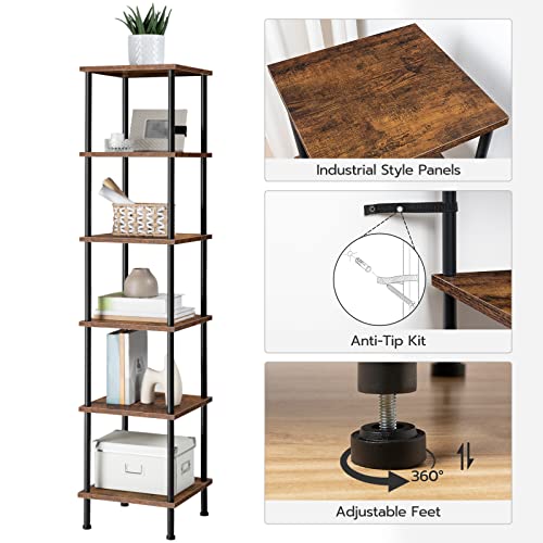 6-Tier Corner Shelf, Corner Square Rack Display Shelf, Tall Storage Rack Plant Stand, Bookcase for Small Spaces, Living Room, Home Office, Kitchen, Rustic Brown and Black BF55CJ01 - view 6
