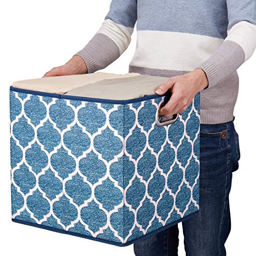 Cloth Storage Bins Set of 4 Thick Fabric Drawers Foldable Cubes Basket Organizer Container with Dual Metal Handles for Shelf Cabinet Bookcase Boxes Navy-Blue 13x13x13 inch - view 7