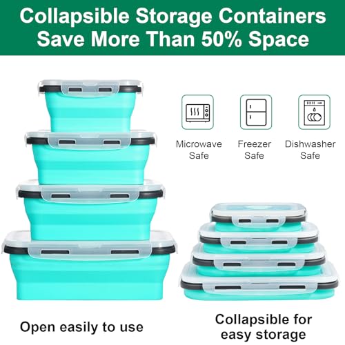 8 Pack Collapsible Food Storage Containers With Lids, Collapsible Storage Containers Sets Silicone Collapsible Bowls For Camping, RV Accessories, Travel Trailer Must - view 4