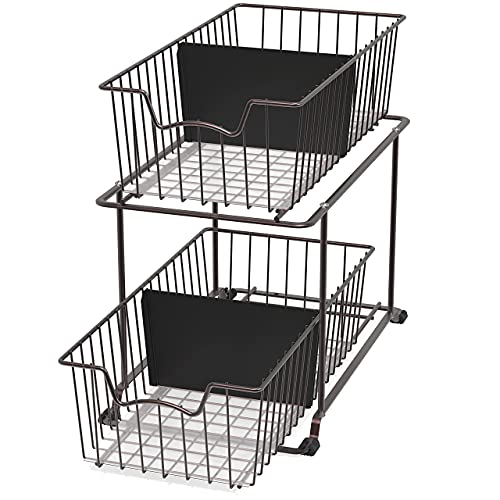 SimpleHouseware 2 Tier Cabinet Wire Basket Drawer Organizer, Brown - view 6