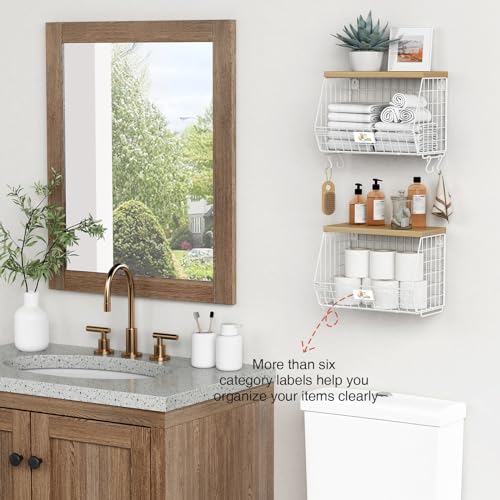 White Fruit Storage Basket for Kitchen Counter Set of 2, Wall Mount Wire Fruit Basket with Shelf with Banana Hanger, Hanging Countertop Organizer for Bathroom Pantry Cabinet, White + Natural - view 4