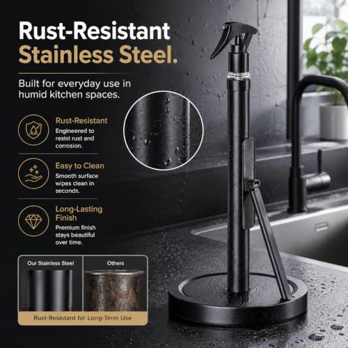 Paper Towel Holder with Spray Bottle Holder, One-Hand Tear Design, Black - view 6