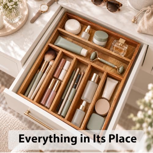 Acacia Wood Silverware Organizer Tray for Drawer, 7 Compartments - view 4