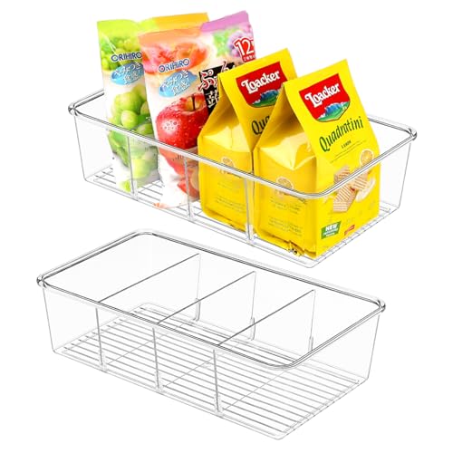 Snack Organizer for Pantry Shelf, 6 Pack Clear Plastic Pantry Storage Bins with 3 Dividers for Snacks, Spices, Chips Food Organizer, Stackable Pantry Organizers for Kitchen, Fridge, Cabinet - view 7