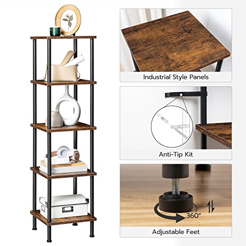 5-Tier Corner Shelf Stand, Corner Square Rack Display Shelf, Tall Storage Plant Stand, Bookcase for Small Spaces, Living Room, Home Office, Kitchen, Rustic Brown and Black BF50CJ01 - view 6