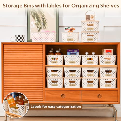 8 Pack Plastic Storage Bins with Bamboo Lids - Stackable Storage Baskets with Handle for Pantry Organizer and Storage, Plastic Containers Bins Lidded Storage Bins for Classroom Office Shelves - view 6