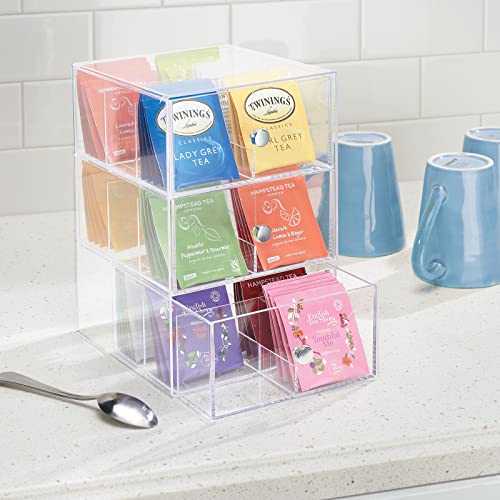 Plastic Wide Kitchen Pantry, Cabinet, Countertop Organizer Storage Station with 3 Drawers for Coffee, Tea, Sugar Packets, Sweeteners, Creamers, Drink Pods, Packets; 18 Sections - Clear - view 2