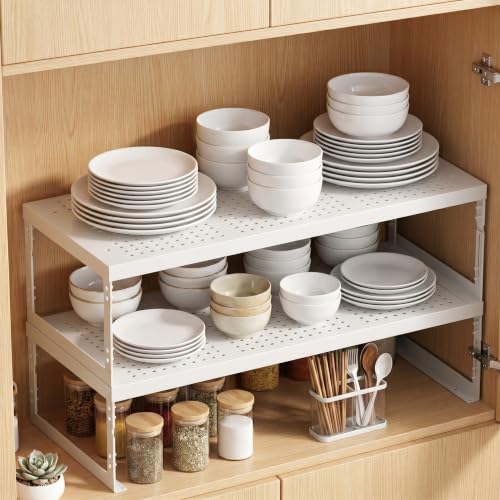 Adjustable Expandable Metal Storage Shelf, Standing Shelf Unit for Kitchen Cabinet Pantry Countertop, Space Saving Shelf Riser and Organizer(1 Pack/White,Medium) - view 4