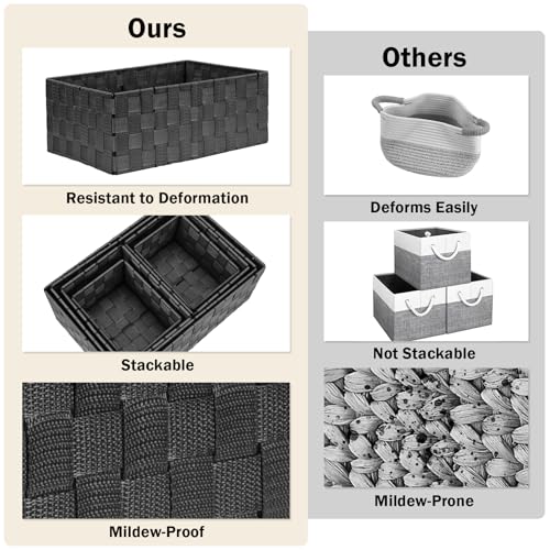 Storage Baskets: 6 Pack Stackable Woven Storage Bins, Black - view 5