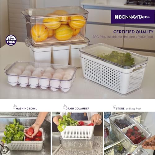 Clear Stackable Storage Containers with Lids BPA-Free Organizer Bins for Refrigerator Pantry Fridge Drawer with Colander and Dividers for Kitchen Food Preservation and Home Organization BPA Free - view 4