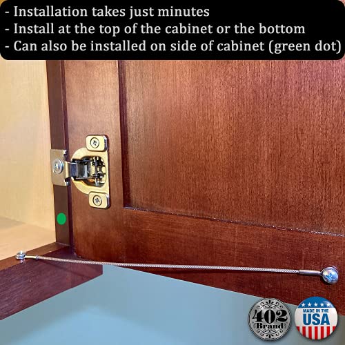 Stainless Steel Cabinet Door Restraint Kit. Made in USA. Flexible Braided Cable. Cupboard Hinge Limiter. Restrict Cabinet Door Swing. Limit Door Opening Angle. - view 4