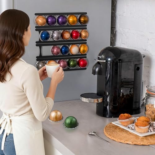 Coffee Pod Holder Compatible with Nespresso VertuoLine Capsules – 20-Pod Space-Saving Organizer for Wall, Cabinet, or Under-Counter Mount, Black - view 5