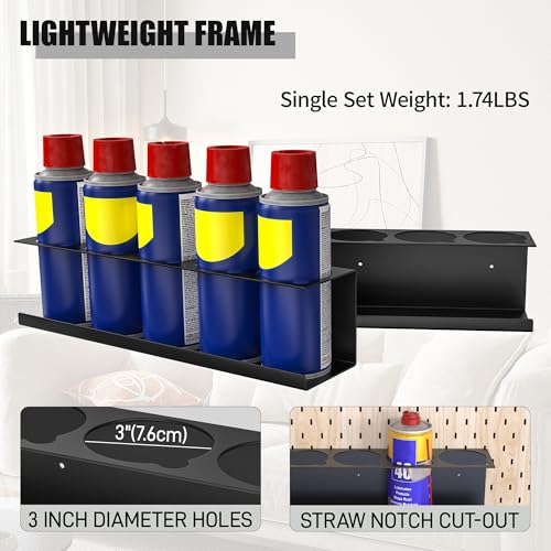 6 Pack Spray Bottle Holder Wall-Mounted, Aerosol Spray Can Holder Storage Rack, Heavy-Duty Paint Bottle Organizer with 30 Holes, Steel Black Spray Rack for Garage, Shop, Home or Tool Trailer - view 6