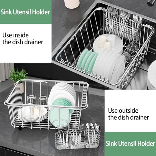 304 Stainless Steel Utensil Holder, Dish Drying Rack, Kitchen Utensil Organizer, Knife and Fork Drainage Rack, Kitchen Drainage Basket Accessories, with Hooks, Rust Proof - view 4