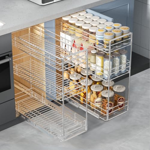 Pull Out Spice Rack Cabinet Organizer 5½" W x 20½" D, 3 Tier Heavy Duty Sliding Spice Cabinet Organization for Narrow Cabinet, Pull Out Shelves for Kitchen - view 6