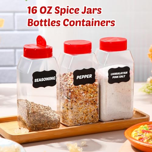 28 Pack 16 oz Red Plastic Spice Jars with Cap - view 4