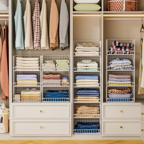 6-Tier Stackable Closet Organizers and Storage Shelves, Closet Shelf Organizer Basket Bins, Foldable Sweater Storage for Clothes Organizer System, White（Patent No. 30022416） - view 2