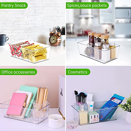 Pantry Organization, 3 Pack Clear Organizer Bins with Removable Dividers for Pantry, Kitchen, Fridge, Cabinet, Stackable Storage Bins for Snack, Pouches, Spice Packets - view 5