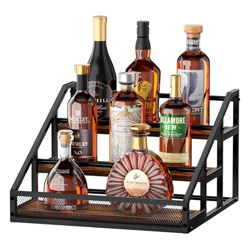 3-Tier Liquor Bottle Display Shelf, Countertop Wine Rack, Bar Shelf