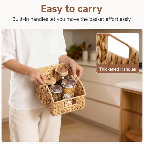Pantry Baskets for Organizing, Wicker Basket with Built-in Handles, Handwoven Wicker Storage Baskets, Water Hyacinth for Shelves, 2 Pack - view 3
