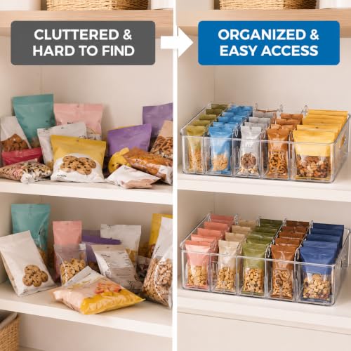 Snack Bin Organizer, 2PCS Clear Plastic Storage Bins with Removable Divider - view 5