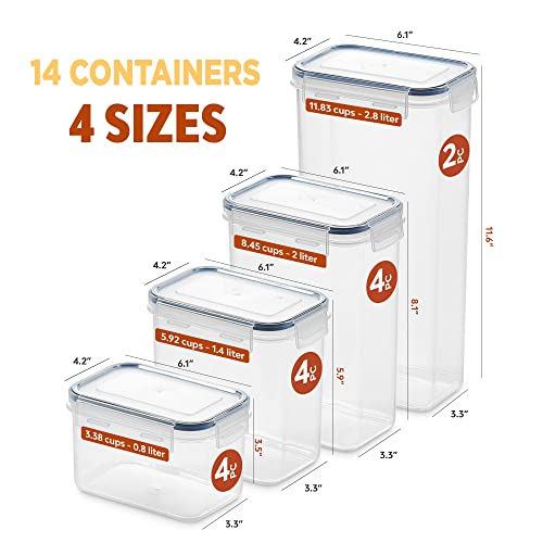 14 Pack Airtight Food Storage Container Set - BPA Free Clear Plastic Kitchen and Pantry Organization Canisters with Durable Lids for Cereal, Dry Food Flour & Sugar - Labels, Marker & Spoon Set - view 2