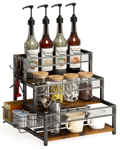 3 Tier Coffee Syrup Rack Organizer 12 Water Bottles Holder Stand