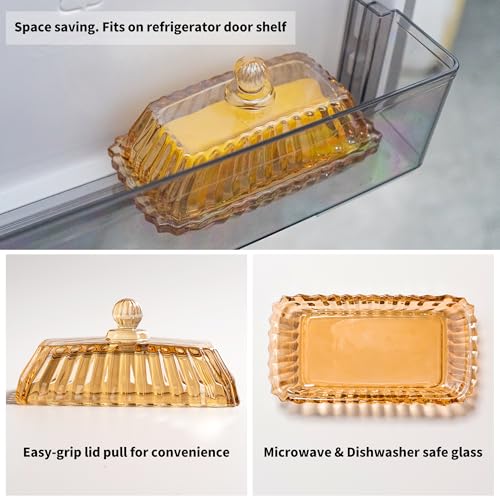 Champagne Color Glass Butter Dish with Lid for Countertop - view 3