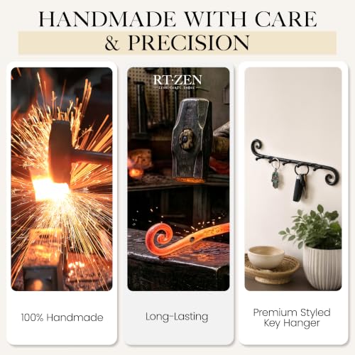 Farmhouse Small Key Holder for Wall, Wrought Iron Wall Mount Rack - view 3