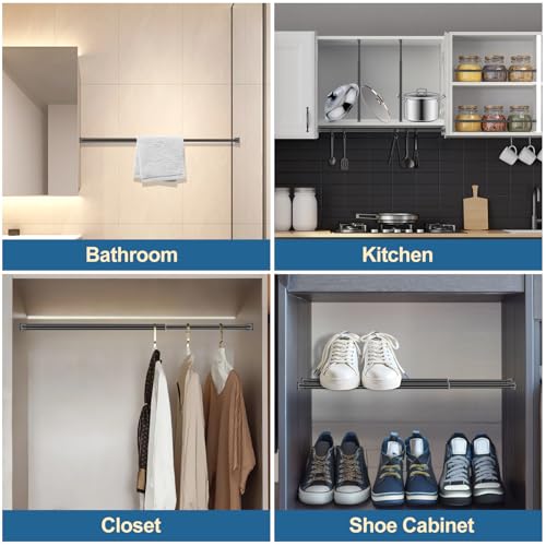 Cupboard Bars Spring Tension Rod, Adjustable 12-20 Inches, No Drilling Small Tension Shower Curtain Rod Ideal for Small Windows, Lockers, Kitchen，Wardrobes,2PC-13TD12-20BLKx2 - view 6