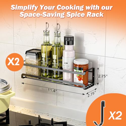 Spice Rack Wall Mounted 2 Pack, Black,11.41x2.75x2.75in - view 7