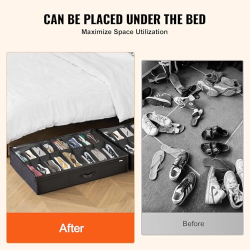 Under Bed Shoe Storage Organizer, Set of 2, Total 32 Compartments, Underbed Shoes Closet Storage Solution with Clear Window, Breathable, Foldable Fabric Container Box with Reinforced Handles - view 3