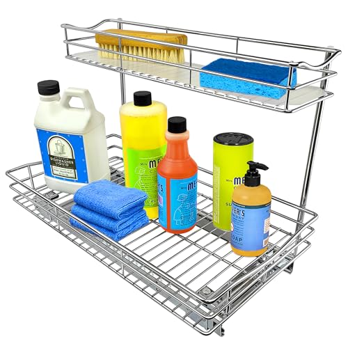 Pull Out Under Sink Kitchen Cabinet Organizer - 11.5 in. x 21 inch deep Drawer - Sliding Shelf Organizer for Cabinets and Undersink Storage Shelves - Lifetime Ltd. Warranty – Chrome