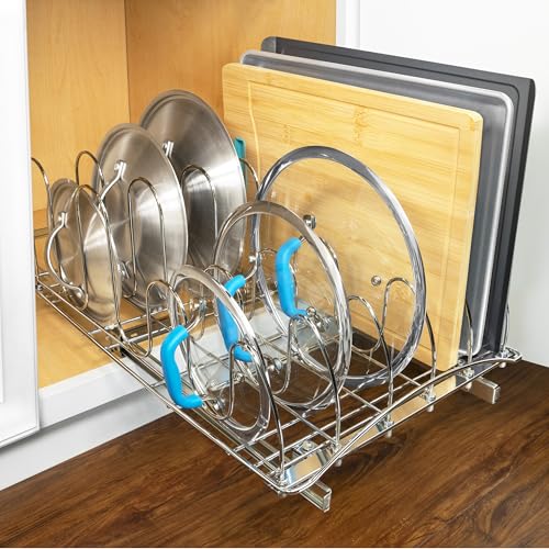 Pull Out Pot and Pan Lid Organizer Inside Cabinet - Lifetime Ltd. Warranty – Cookie Sheet Organizer for Cabinet – Slide Out Baking Sheet Organizer - 14W x 21D, Extra-Large, Chrome - view 6