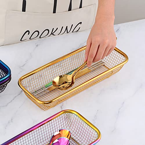 Kitchen Drawer Organizer, Stainless Steel Storage Container Metal Cabinet Storage Basket for Holding Silverware Kitchen Utensil, Pack of 2 - view 5