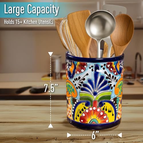 Utensil Holder For Counter Extra Large Utensil Holder, Mexican Talavera Pottery Kitchen Decor, Drawer Organizer, Spoon Holder, Ceramic Mexico Decor for Home Spatula Holder, Mexican Vase, Spoon Rest - view 3