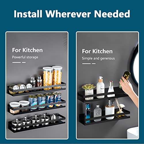 Rustproof Metal Storage Floating Shelves Wall Mounted Rectangular Shelf for Bedroom,Bathroom, Living Room, Kitchen, and Laundry Room,Nail-Free Wall-Mounted Shelves（7.9 Inch Black） - view 4