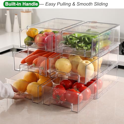2 Pack Stackable Refrigerator Organizer Bins with Pull-Out Drawer, Clear BPA-Free Food Storage Containers for Fridge Freezer, Kitchen Pantry Cabinet & Bathroom Vanity Organization - view 4