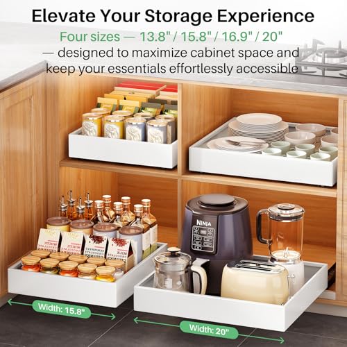 2Pack Pull out Cabinet Organizer, 21"Deep, Heavy Duty Full-extension Slide out Drawers for Kitchen Cabinet, Roll out Shelf Storage with Nano Adhesive for Pots, Bathroom, Pantry, Home, White - view 6