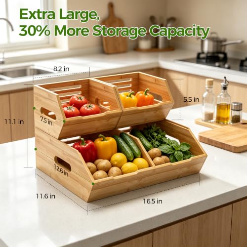 Extra Large Bamboo Pantry Storage Bins-Potato and Onion Food Storage Bin - view 3