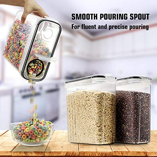 Cereal Storage Containers Set, Large BPA Free Plastic Airtight Food Storage Containers 4L for Flour, Sugar, 6 Piece Set Cereal Dispensers with 20 Labels & Marker, Black - view 6