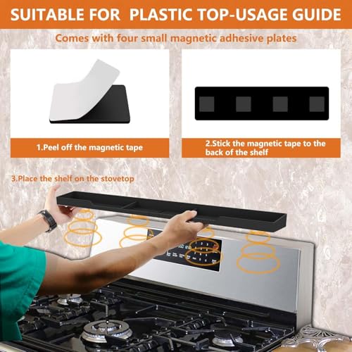 Stove Top Shelf 30 Inch - Silicone Material Magnetic Shelf for Stove - 3 Functional Partitions Kitchen Spice Rack Organizer-Black,Kitchen Gadgets Storage Organization - view 5