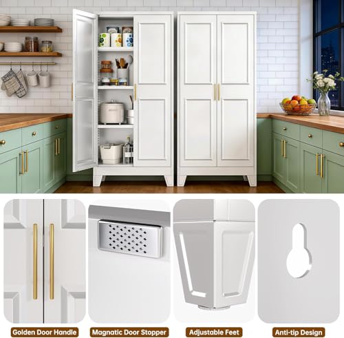 Small White Metal Pantry Cabinet with Doors, 61.4-Inch Tall - view 4