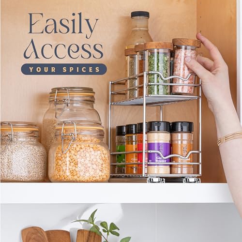 Pull Out Cabinet Organizer for Spices, Cans - Heavy Duty with Lifetime Limited Warranty- Pull Out Spice Rack- Cabinet Pull Out Shelf for Cans,Dishes, Etc, 4" Wx10-3/8 Dx8-7/8H, Silver - view 6