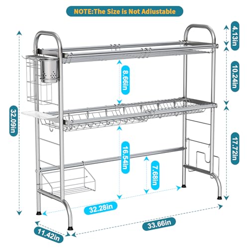 Stainless Steel 2-Tier Over The Sink Dish Drying Rack with Utensil Holder, Large, for Kitchen Counter - view 4