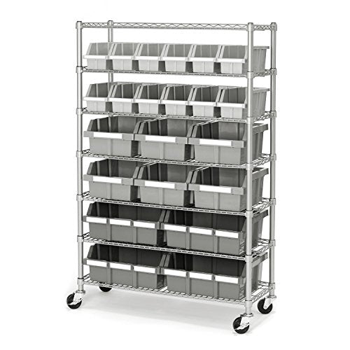 Commercial 7-Tier Platinum/Gray NSF 22-Bin Rack Storage System