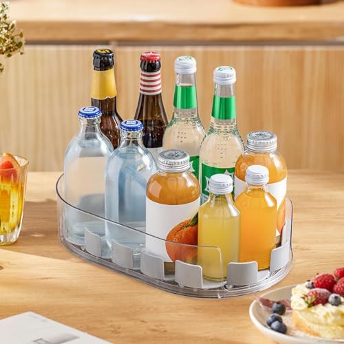 Rotating Spice Storage Rack Fridge Turntable Organizer Rectangular Storage Tray Beverage Can Bin PP Material Suitable for Kitchen, Clear White - view 5