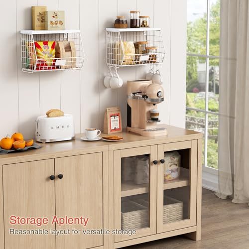 Wall Mount Bathroom Storage Basket, Fruit Produce and Vegetable Baskets for Kitchen Counter, Hanging Wire Storage Basket for Laundry Room Bedroom Closet Pantry Boys Girls Room (White) - view 3