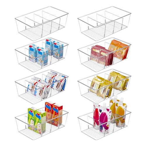 2 Pack Food Storage Organizer Bins, Clear Plastic Bins for Pantry, Kitchen, Fridge, Cabinet Organization and Storage, 4 Compartment Holder Packets, Snacks, Pouches, Spice Packets - view 6